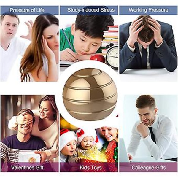 JUSCH Kinetiska Skrivbordsleksaker, Full Kropps Optisk Illusion Fidget Spinner Kula, Presenter till Män, Kvinnor, Barn Storlek 1.58\", Guld