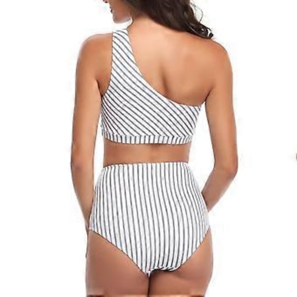 Dame One Shoulder Badedragt Tankini Højtaljet Bikini Sæt 2 Dele Push Up Badedragt - Stribet