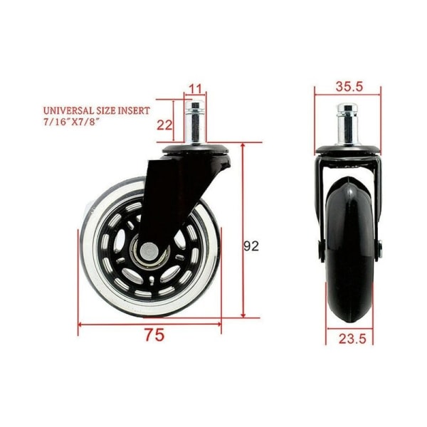 Kontorstolhjul 5 stk, 11x22mm svingbare hjul til stoler, 360°