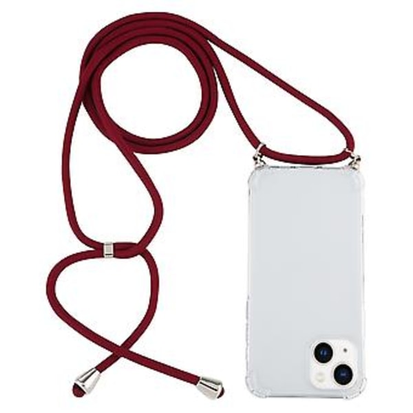 TPU-etui med snor for iPhone 15 Plus (Vinrød)