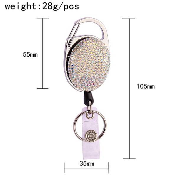3 stk. Trækbart Badgeholder, Rhinestone Badgeholder, Trækker