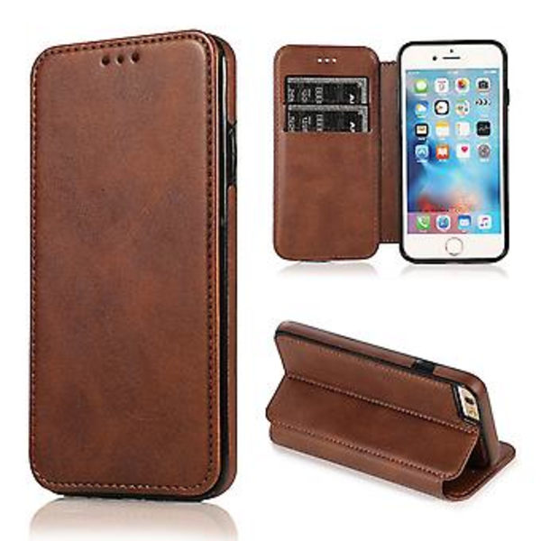 PU-nahkainen folio-kotelo iPhone 6p/6sp:lle, liiketoiminta-tyyli, lompakkotoiminto, putoamissuoja, telinetoiminto, kestävä (ruskea)