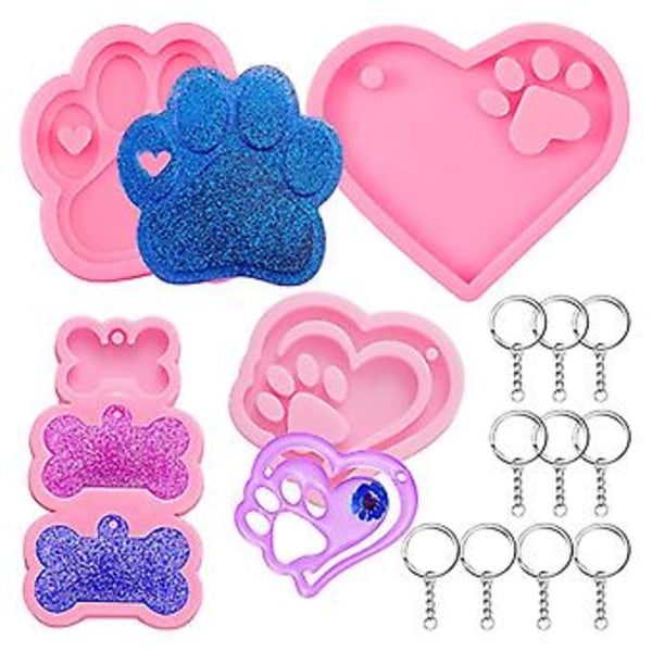 DIY Håndlavet Halskæde Øreringe UV Resin Form Hunde Pote Vedhæng Silikoneforme