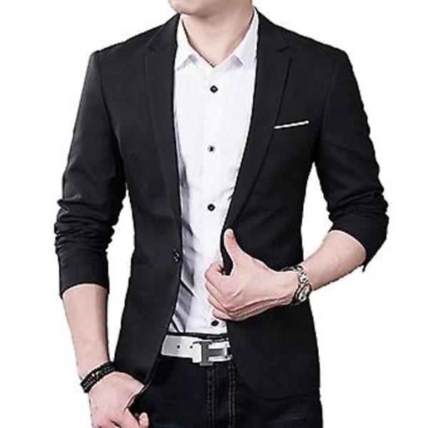 Fianao Miesten Slim-Fit Virallinen Liikepuku Takki Yksi Napin Reverssi Pitkähihainen Taskut Yläosa (XL Musta)