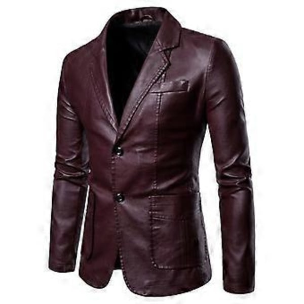 Vår og høst PU skinnjakke for menn, business casual (M Vinrød)