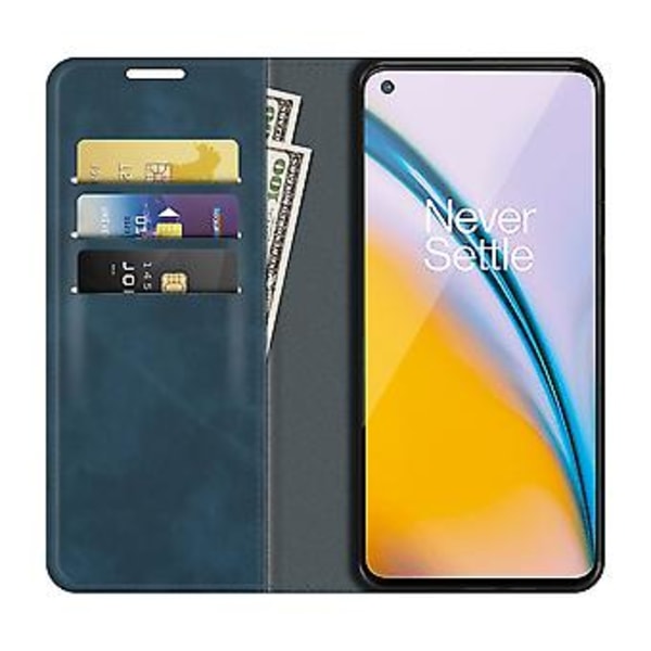 Til OnePlus Nord 2 5G Magnetisk Sugning Læderetui (Mørkeblå)