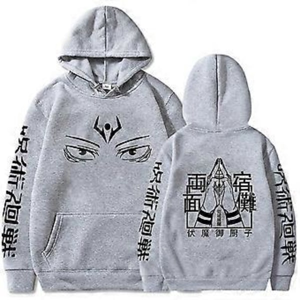 Anime Jujutsu Kaisen Ryomen Sukuna Øjne Hættetrøje Mænd Kvinder Trøje Top -NMAOV(2XL Grå)