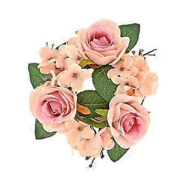 Jul Ljusringar Pillar Ljusstake Konstgjord Roskrans Boho Ljusgirlang för Dörr Kök Fest Heminredning (rosa)