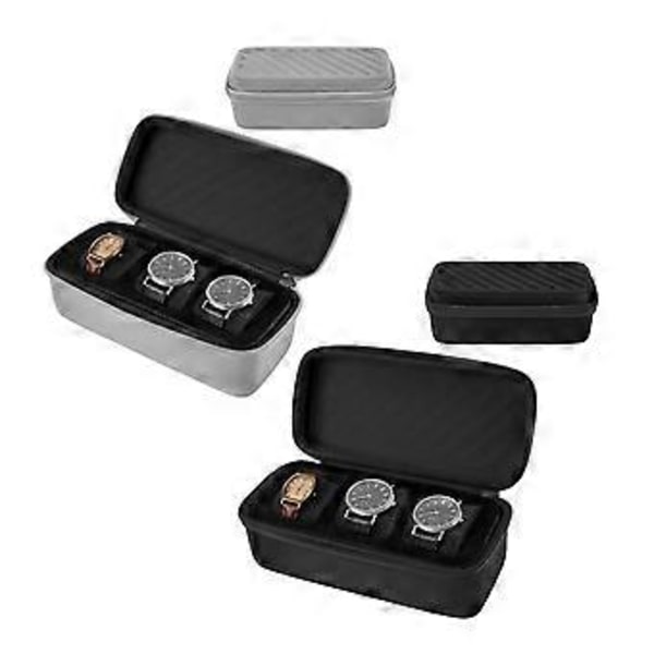 Bärbar Klockförvaringslåda Displayhållare Klockresefodral 3 Fack Klockdisplay Presentförpackning Ficka Smycken Armbandsbox Grå(Grå)