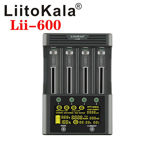 (Euro-standard) liitokala LII - 600 LCD-skjerm litiumbatterilader med deteksjon
