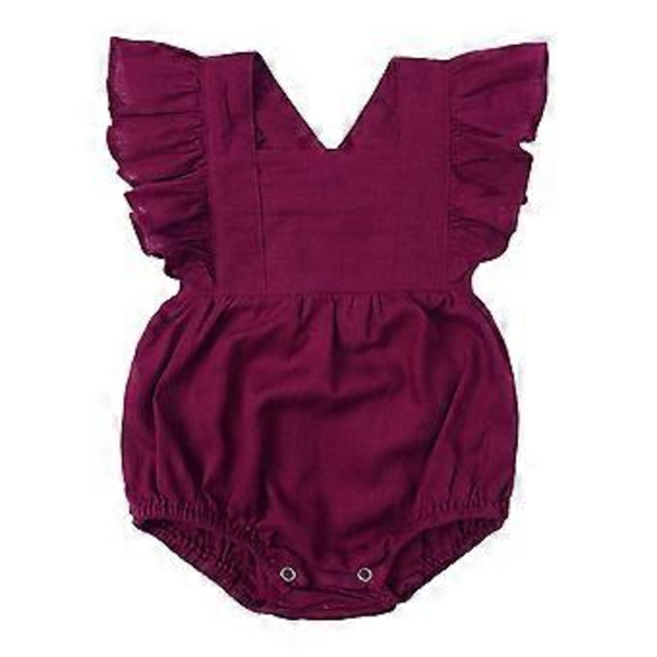 Underbar Nyfödd Baby Flicka Sparkdräkt Volang Bodysuit Jumpsuit Sommarkläder Baby Utomhusklänning för Baby Flickor Flera storlekar Vinröd 90(90 Vinröd)