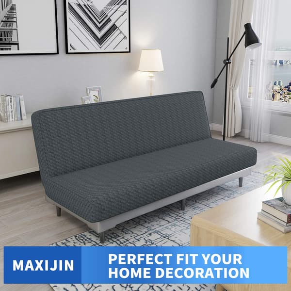 Mørkegrå 3-seters stretch sofaovertrekk uten armlener, Adjusta