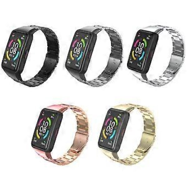Smartwatchrem i rustfrit stål til Huawei Honor Band 6 med dobbelt snap-spænde - Solid rustfrit stålrem (2 grå)