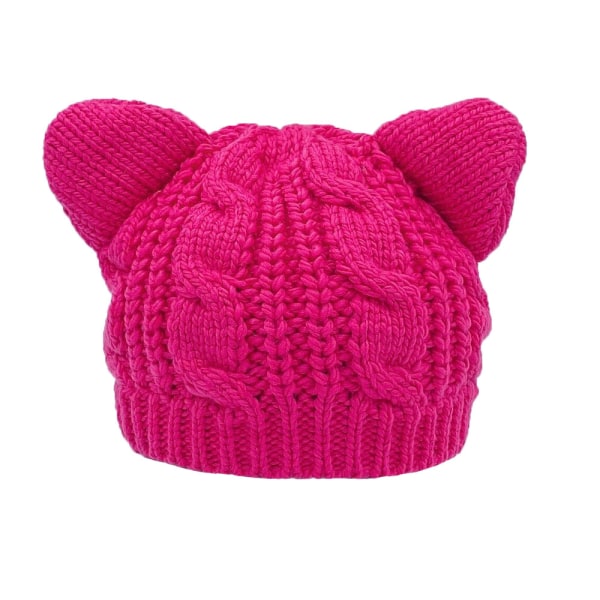 Cat Ear Beanie Hat-Rose Röd Söt Cat Stickad Hat Vinterstickad