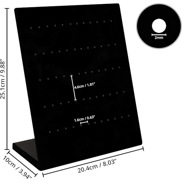 Svart sammets smyckes- och örhängesdisplay (set om 2) - L-formad örhängehållare med 60 hål för 30