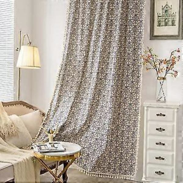 Bohemiska Damask Marockanska Blommönster Mörkläggningsgardiner med fransar, stångficka, fönsterbehandling, draperier, 1 panel, 59 tum B x 84 tum L