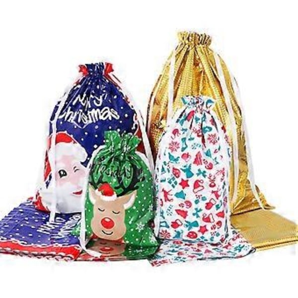Tinksky 30 stk. julegaveposer med snoretræk, assorterede stilarter, gaveindpakning, julegodteposer til julefest, bryllup