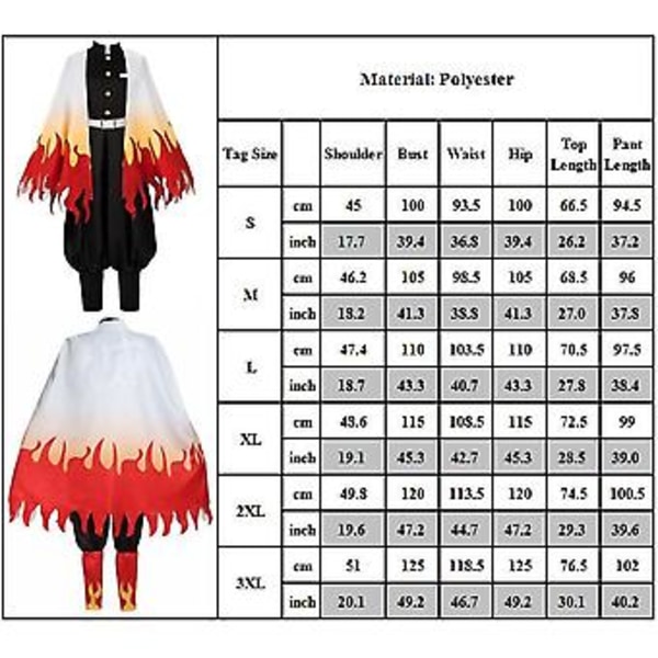 Demon Slayer Deluxe Kostym, Rengoku Kyoujurou Cosplay Kimono Outfit för Män, Japansk Anime Rollspel Klä upp sig för Halloweenfest Comic Con (2XL)