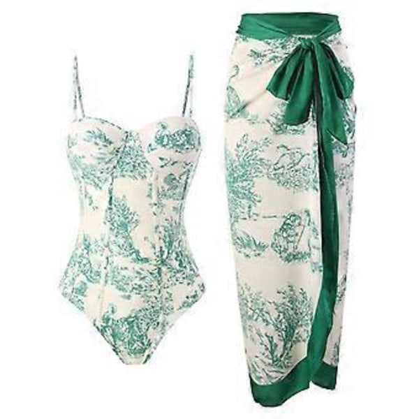 Damedrakt Todelt Badeantrekk med Cover Up Sett Badetøy (2XL Grønn)
