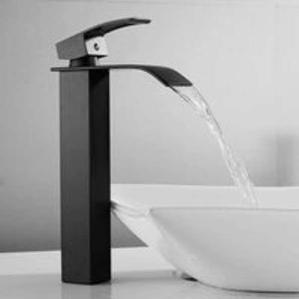 1PC Svart Vattenfalls Kran med Hög Pip Hög Bassängblandare Singl