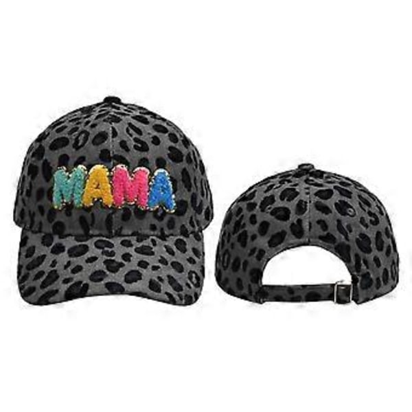 Naisten Baseball-lippis Mama Mom 3D-koristeella, brodeerattu, säädettävä Snapback Trucker -lippis (Harmaa leopardinkuvio)