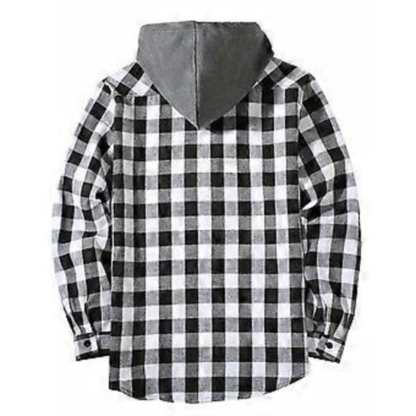 Herre Flanel Hættetrøjer Casual Plaid Skjorte, Langærmet Stilfuld Hætte (S Hvid)