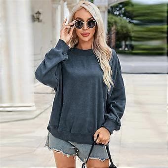 Casual sweatshirt-toppe til kvinder med lange ærmer, basic løs pasform, mock crew neck, lette tunikaer, pullover efterårstøj, orange M Orange M