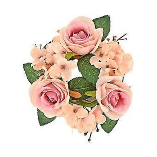 Jul Ljusringar Pillar Ljusstake Konstgjord Roskrans Boho Ljusgirlang för Dörr Kök Fest Heminredning (rosa)