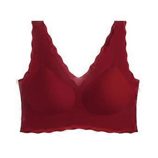 Naisten langattomat T-paita rintaliivit täysi peittävyys näkymättömät koko päivän Bralette aaltoileva reuna leveä olkahihna V-kaula-aukkoinen alusvaate pehmusteella punainen yksi koko (punainen)