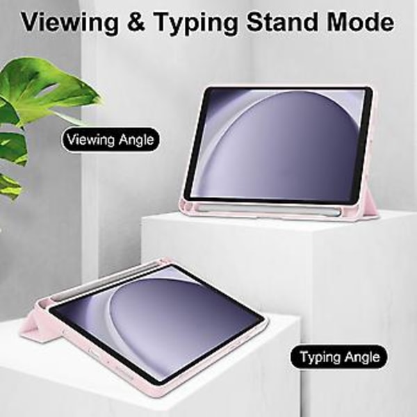 3-delt lærveske for Samsung Galaxy Tab A9 (Rosa)