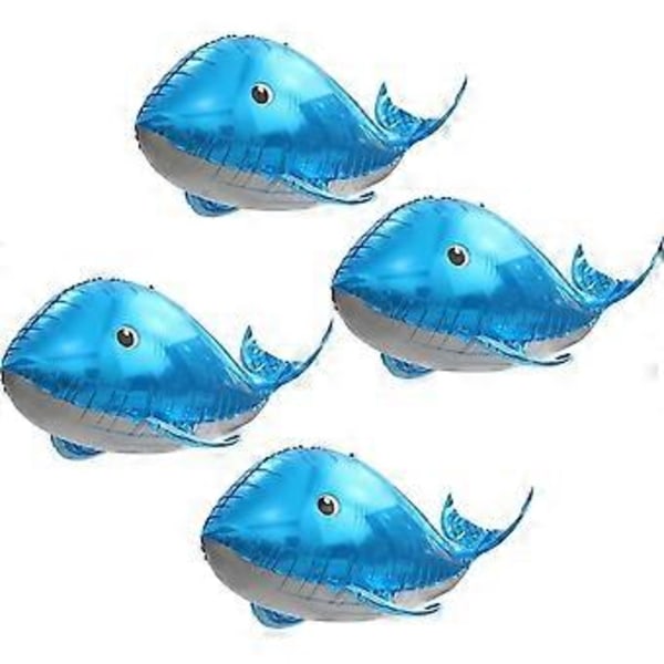 Sødt 4D Hval Balloner Under Havet Dekorationer Ocean Balloner, 4 Pakke Gigant 37'' Hval Formet Mylar Folie Balloner Havdyr Balloner Fisk Balloner B