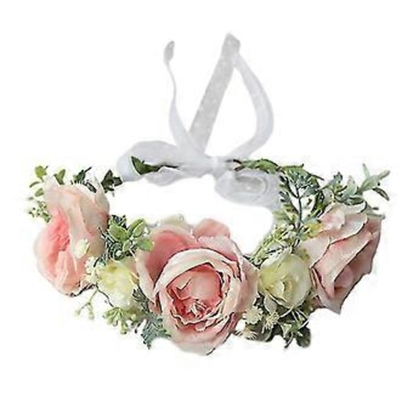 Blomsterformede kroner for kvinner bryllupsfest justerbare båndhårbøyler (Rosa)