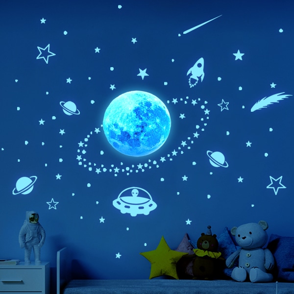 Blue Light Meteor Planet Wall Sticker Bedroom Living Room Kids Ro