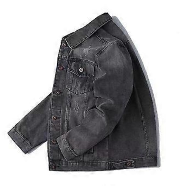 Herrjacka Denim Retro Hip Hop Stil Lös Enkelknäppt Långärmad Kavaj Multi Fickor Casual Streetwear Plus Size Herrrock (3XL grå)