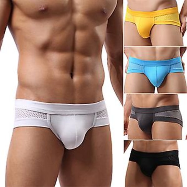 Fianao Mænds Sexy Mesh Modal Trekant Underbukser Åndbare Solide Briefs Underbukser (L Sort)