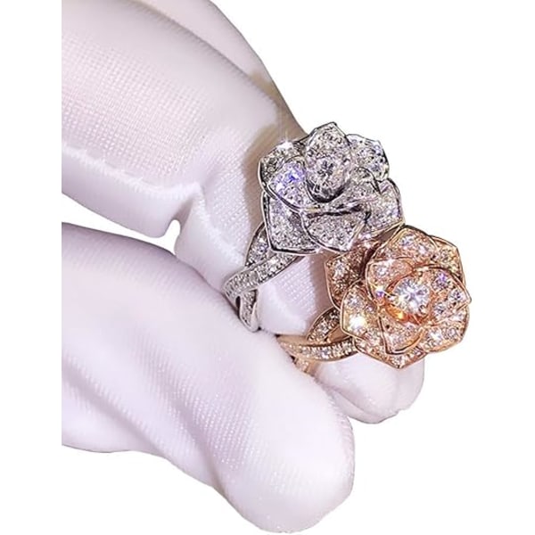 3D Roseringar CZ Simulerade Diamant Ringar Roséguld Ringar Roseringar