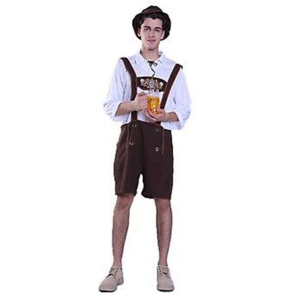 100% uusi, miesten Oktoberfest-asu saksalainen baijerilainen Lederhosen olut Oktoberfest naamiaisasu (M aprikoosi)