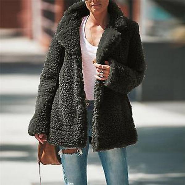 Dame Teddy Bear Fleece Fluffy Jakke Cardigan Frakke Yderbeklædning (L Mørkegrøn)