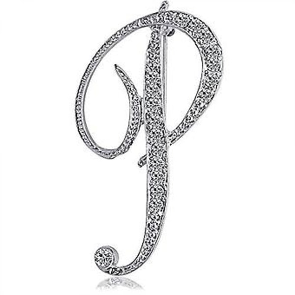 JUSCH Bokstavsbrotsch Smycken Initial Rhinestone Brotsch för Kvinnor Hantverk Silverfärgad -------P,WZ-1107R
