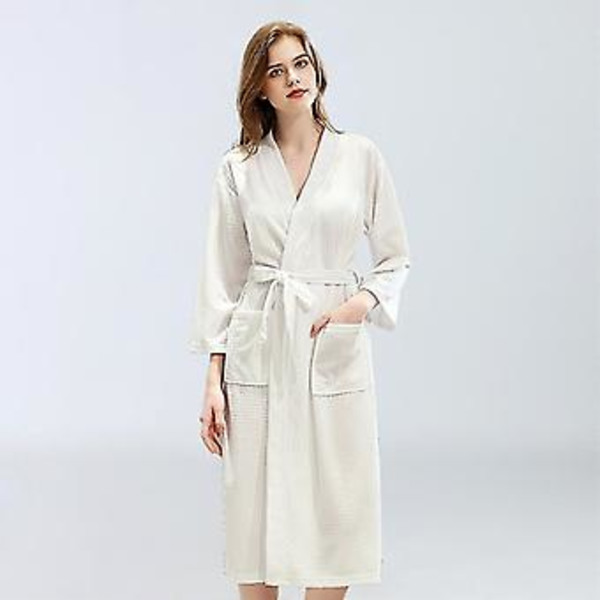 Män Kvinnor Waffle Badrock Klänning Sommar Loungewear Pyjamas Robes (XL Vit Kvinnor)