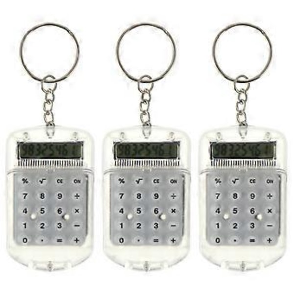 3 stk. Mini Elektronisk Lommeregner Nøglering Lillebitte Lille Lomme Lommeregner Nøglering