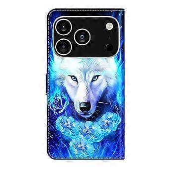 Kompatibelt för iPhone 17 Air Läderfodral Mönstertryck Plånboksställ Flip Telefonfodral (Vit)