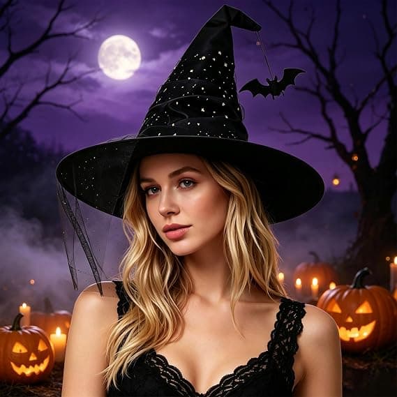 Halloween COS Trollkarl/Häxhatt, Maskeradbal och Rollspelsfester, Fladdermushänge och Stjärntyll Häxhatt