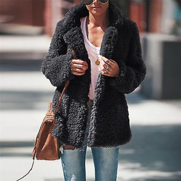 Dam Teddybjörn Fleece Fluffig Jacka Cardigan Kavaj Ytterplagg (L Mörkgrå)