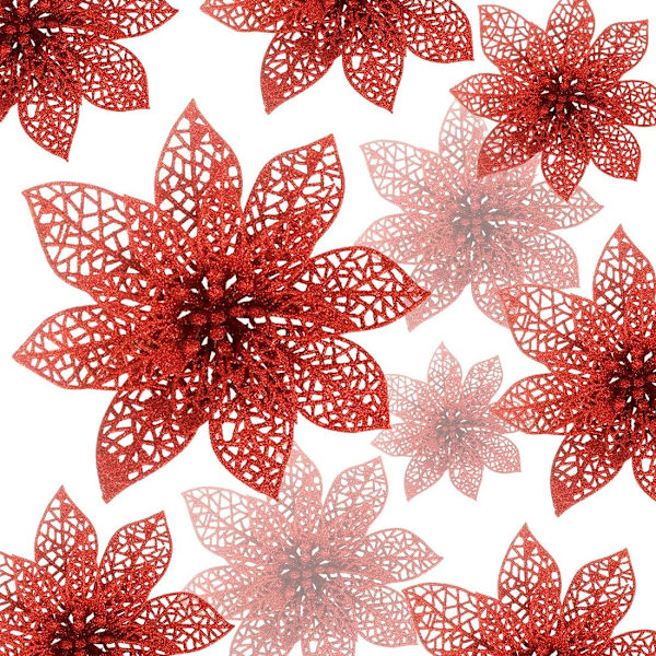 24 stk juleglitter poinsettia-ornament, kunstig jul