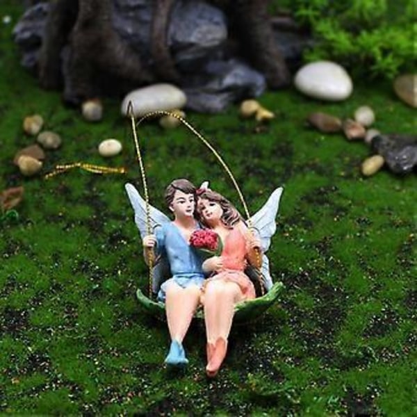 Blomsterfe Statue Dejlige Romantiske Resin Delikate Par Figurer til Haveindretning Qinhai