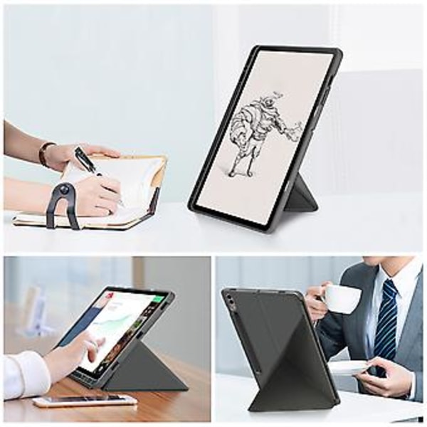 Multi-folding lærtablettveske for Samsung Galaxy Tab S9 (Grå)