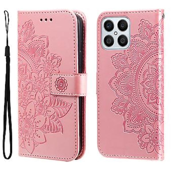 Blomster PU-etui for Honor X8 5G / X6 (Rosegull)