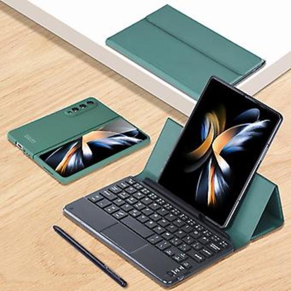 Bluetooth-tangentbord Läderfodral för Samsung Galaxy Z Fold4 Mörkgrön