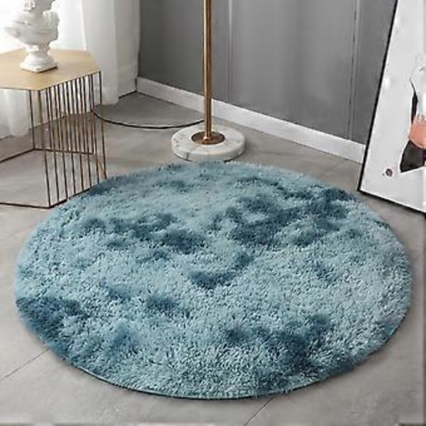 Solmuvärjätty pitkätukkainen pyöreä matto, pehmeä matto huoneeseen (40CM tummansininen)
